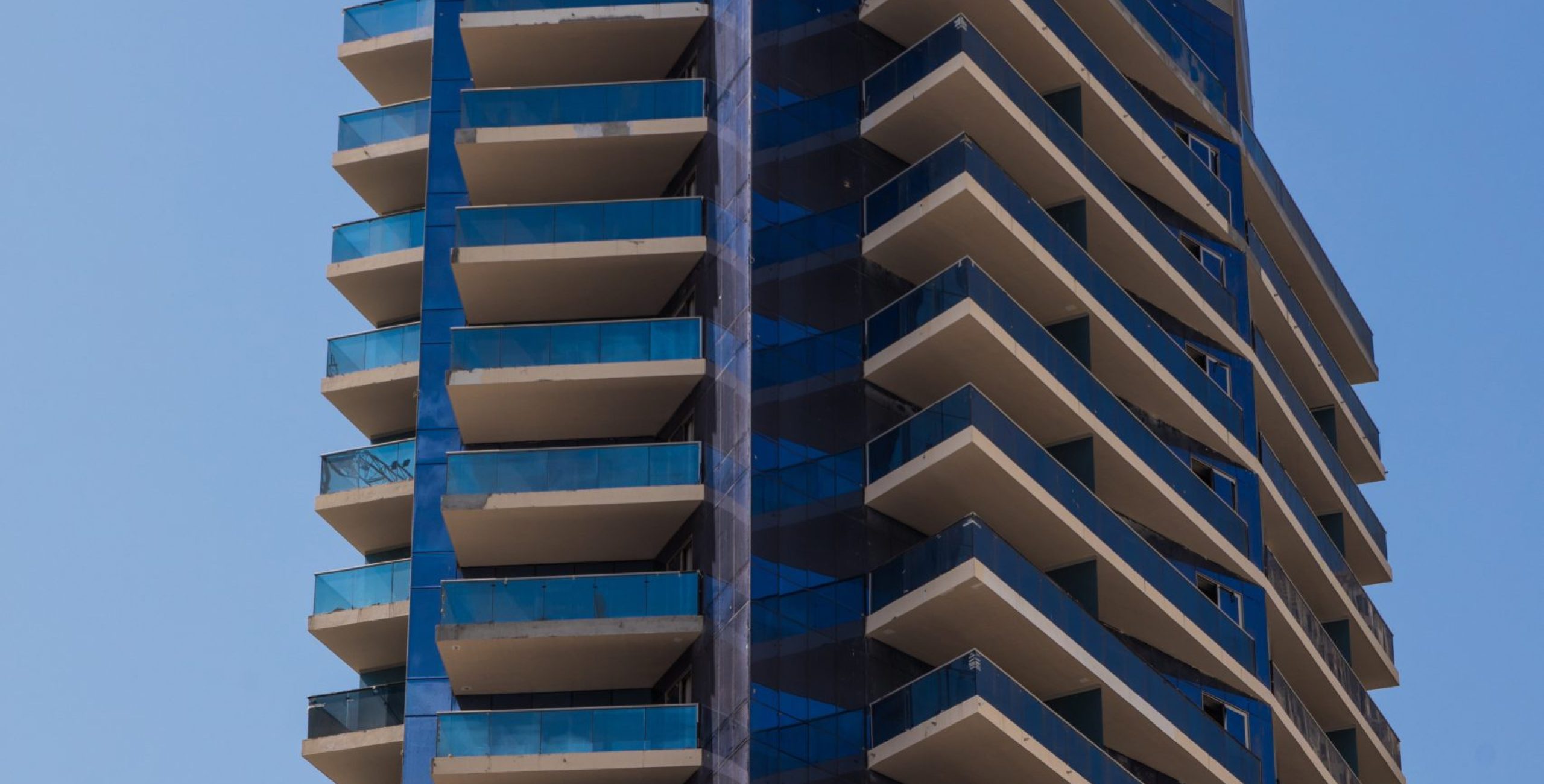 dubai, uae october, 2018. close up of futuristic city landscape of skyscrapers.